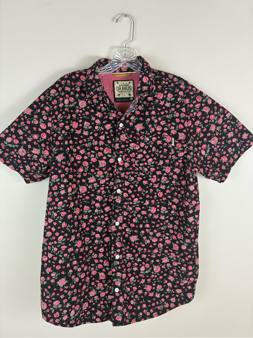Dravus Floral Button Down Shirt in Black & Red Size Medium